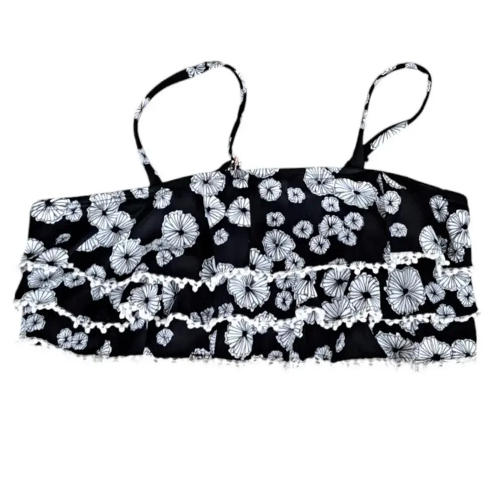 2 For $5 Sale  Raisins Girls Black  And White Floral Swim Bikini Top SZ 12 NWT